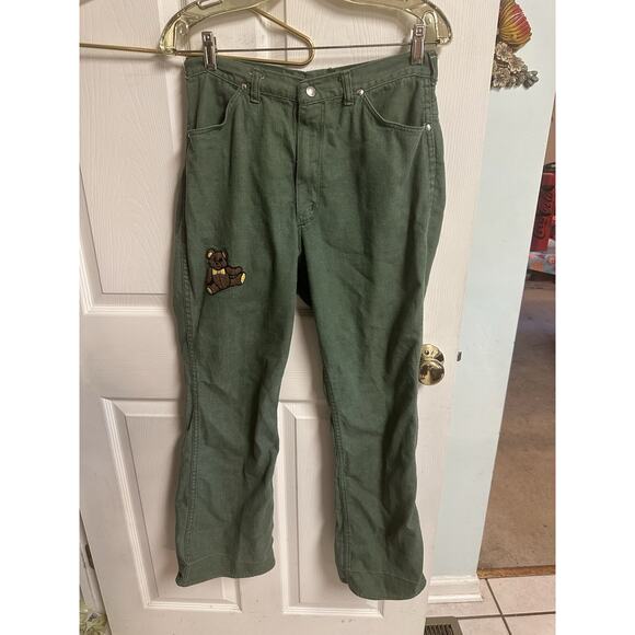 Wrangler Denim - 70s Wrangler Misses Jeans Green Denim Snap Button Wide Leg Flare Slim Sz 18 30w